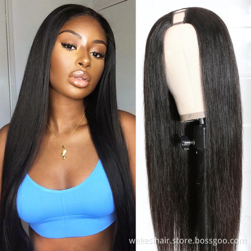 Natural Straight Wave U Part Brazilian 100% Human Hair Wigs For Black Women Wholesale Raw Indian Virgin Wig Hair Extensions